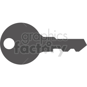 A simple, monochrome clipart of a key in a side view.