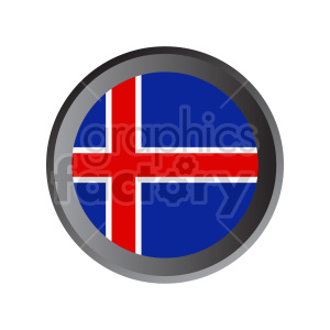 A circular button that features the national flag of Iceland. The flag has a blue background with a red cross outlined in white.