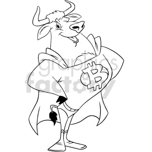 black and white cartoon bitcoin bull vector clipart