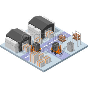 Isometric Warehouse Scene with Forklifts and Packages