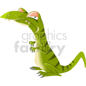 The clipart image depicts a cartoon-style lizard character standing upright. The lizard is predominantly green with stripes, has a large head with a wide-open mouth showing teeth, and seems to be styled in an exaggerated and comical way with large, expressive eyes.