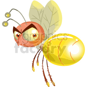   The clipart image shows a cartoon firefly, which is an insect with a small body and two large wings. The firefly has a mad expression on its face and is depicted in a flying position, with its wings spread out. The image is designed to be cute and whimsical, and would be suitable for use in children