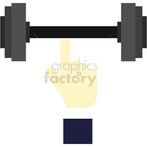 Clipart illustration of a hand balancing a heavy barbell horizontally on its index finger, symbolizing strength, balance, and fitness.