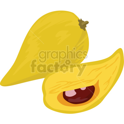 This clipart image depicts a yellow canistel fruit, also known as eggfruit. There is a whole fruit and a partially cut fruit showing the seed inside.