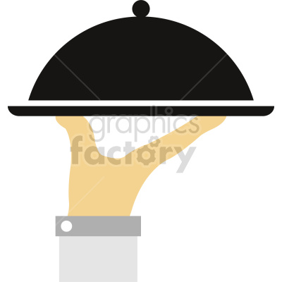   The clipart image shows a person serving a food tray in a restaurant setting. The image depicts a common scenario in which a server delivers food to a customer