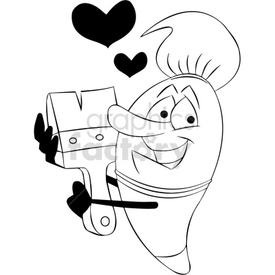 A cheerful paintbrush character holding a large paintbrush with love hearts floating around.
