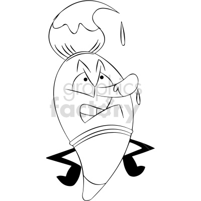 Illustration of an angry cartoon paintbrush with a splash of paint on its bristles.