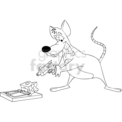 black and white cartoon rat trying to get some cheese