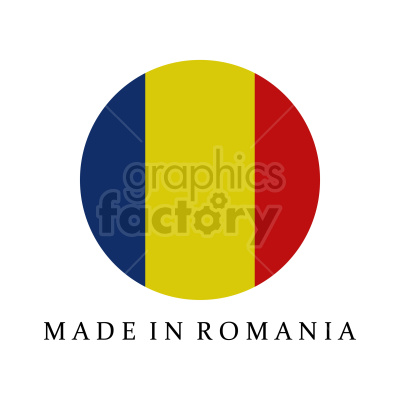 A clipart image featuring the national flag of Romania in a circular shape with text 'MADE IN ROMANIA' below it.