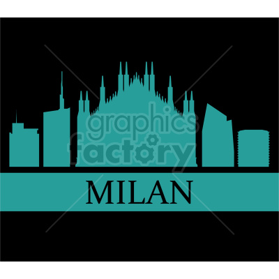 Clipart image of Milan skyline with famous architectural landmarks and the label 'Milan' at the bottom.