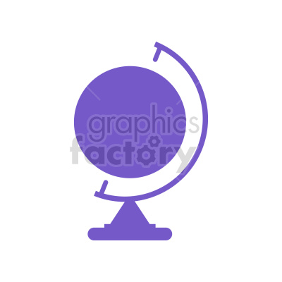 A minimalistic purple clipart illustration of a globe on a stand.