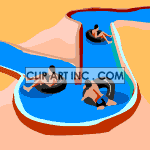 Animated people riding on innertubes at the water park