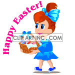Animated happy easter girl walking with basket
