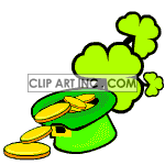 Leprechaun hat with animated clovers and gold