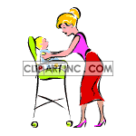 Mother picking up her baby out of a high chair