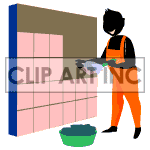 Animated man laying tile.