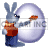 Animated grey Easter bunny painting egg