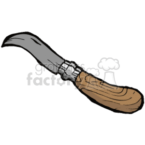 The clipart image shows a French pruning knife, which is a type of gardening tool used for pruning plants. The knife has a curved blade and a wooden handle.