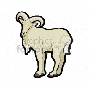 The clipart image shows a stylized illustration of a ram, which is an adult male sheep. It has prominent curved horns, and it appears to be standing. There are no mountains or other animals visible in the image.