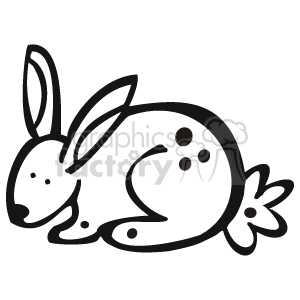 A line drawing of a bunny rabbit. It has a bushy tail, and both its ears are standing upright. There are spots on its body in varying places. 
