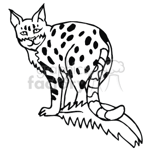 This image is a cartoon of a spotted lynx cat looking over its left shoulder as if its looking back at you