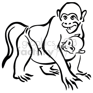 Mother and baby monkey line drawing