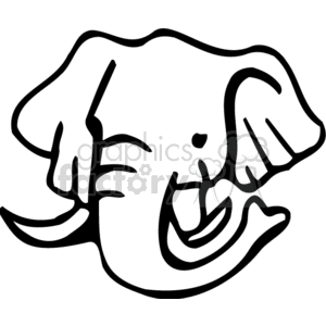 The image is a black and white clipart of an elephant. It features the outline of an elephant's head, including its ears, tusks, trunk, and a portion of its back, in a stylized form.