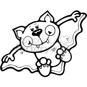 The clipart image shows a cartoon-style bat in a line art drawing. It has pointy ears, sharp teeth, and spread-out wings, as well as red cheeks, which make it look less intimidating 
