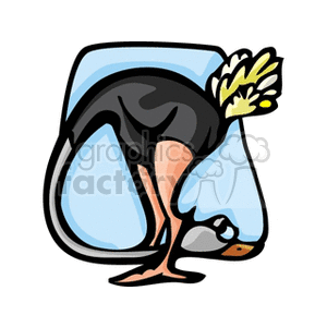 A cartoon illustration of an ostrich with its head buried in the sand.