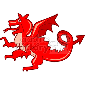 A vibrant red dragon clipart image featuring sharp claws, wings, and a curled tail.