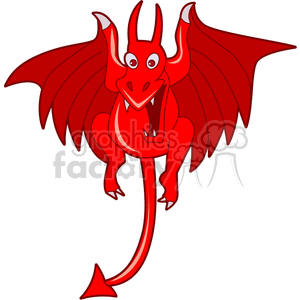 A vibrant red cartoon dragon with large wings, a long tail ending in an arrowhead shape, and a playful expression.