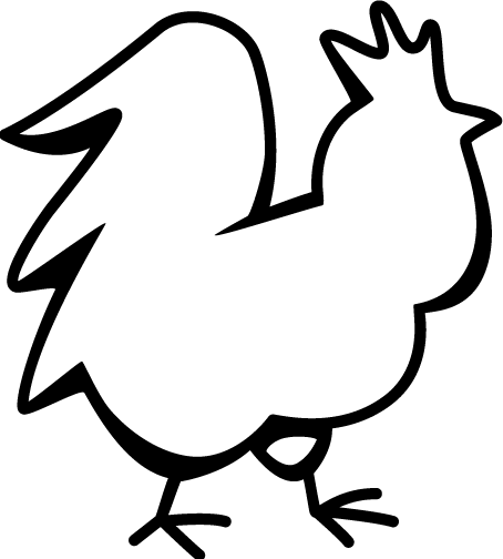A simple black and white clipart illustration of a bird with an open beak and visible tail, facing to the right.