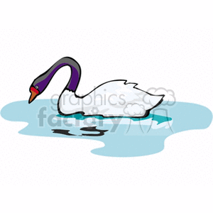 A clipart image of a swan swimming in a body of water with its neck bent down, creating a reflection in the water.