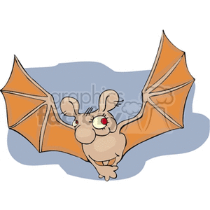 This clipart image depicts a cartoon bat with outstretched wings, which appears to be flying. The bat has large eyes, one of which is winking, and a friendly expression.