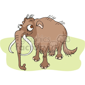 This clipart image features a stylized cartoon depiction of a mammoth, characterized by its large tusks, long hair, and trunk.