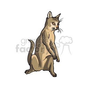 The clipart image features a domestic cat sitting upright. The cat appears alert with its ears perked up and is looking to the side. It's a stylized representation with a simplistic design, suitable for various uses in print or web materials that require imagery of a domestic cat.