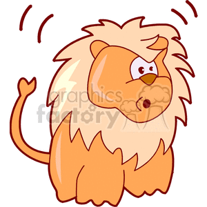 The clipart image shows a stylized cartoon illustration of a lion, a member of the feline family and a large carnivorous animal with distinctive features such as a mane and sharp claws. It has a shocked look on its face, as if it is scared or something shocking has happened
