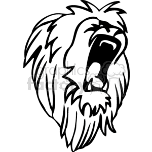 The clipart image depicts the head of a roaring lion with a prominent mane, stylized in a black and white outline.