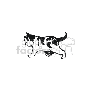   The clipart image contains a depiction of a cat. It has a simplified design with the main outlines making up the form of a cat walking, showing its profile with features like ears, tail, and legs clearly visible. The style is minimalistic, focusing on the essential lines to convey the animal