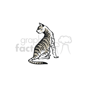 This clipart image features a cat, which is a common household pet. The cat appears to be in a sitting position and looking upwards. The image depicts the cat with striped patterns on its body, possibly suggesting a certain breed or just a stylized artistic choice.