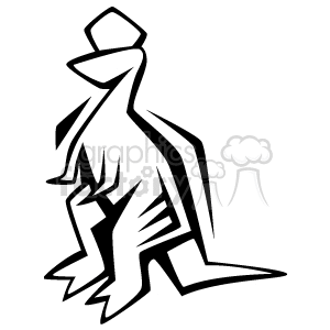 The image is a black and white clipart of a stylized dinosaur standing upright. It has a humorous appearance, with a simple line drawing style that gives it a playful character. The dinosaur is depicted with a hat on its head, adding to the quirky and whimsical nature of the illustration.