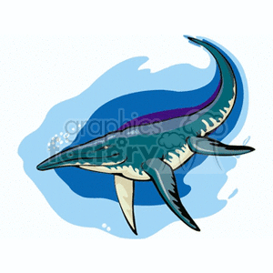 This is a clipart image of an Ichthyosaurus, a type of marine dinosaur commonly referred to as an Ichthyosaur. The dinosaur is portrayed swimming through water, indicated by bubbles around it.
