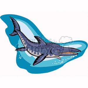 This clipart image features an illustration of an Ichthyosaurus, a type of extinct marine reptile that lived during the time of the dinosaurs. The creature is depicted swimming in water, with its characteristic dolphin-like body, elongated snout filled with teeth, and a dorsal fin.