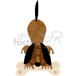 This image is a simple clipart or cartoon representation of a dog. The dog is brown with darker brown spots and has a bone at its feet. The image is stylized and simplified, focusing on basic shapes and colors to give an impression of a dog and a bone, which are subjects often associated with canines and their interests.
