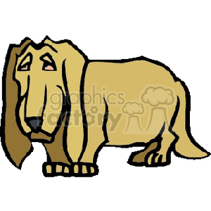 The image shows a cartoon of a dog that resembles a breed commonly known as a Dachshund, also colloquially called a wiener dog due to its long body and short legs.