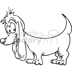 black and white cartoon dachshund