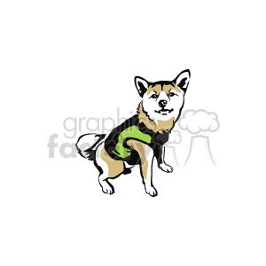 The clipart image shows a cartoon of a dog wearing a green vest. The dog appears to be sitting and looking forward with a friendly expression. The artwork is stylized and simplified, typical of clipart.