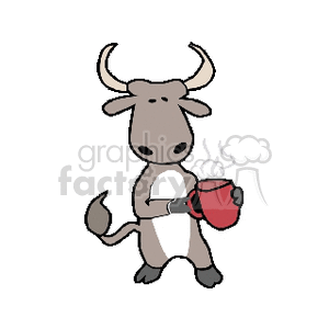 cartoon cow holding a cup of coffee