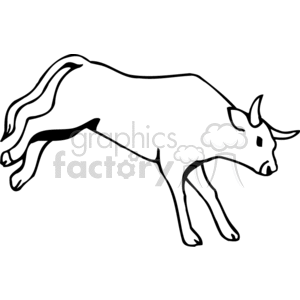 The image displays a black and white line art illustration of a bull. It appears to be in motion, potentially depicted in the act of bucking, as you might see in a rodeo scene.