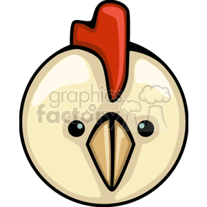 The image is a stylized clipart representation of a rooster's head. It features a simple cartoon-like illustration including notable characteristics like a red comb, beak, and eyes.
